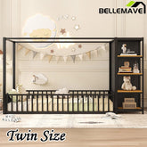 Bellemave® Metal Floor Bed with Storage Shelves and Wardrobe - Bellemave